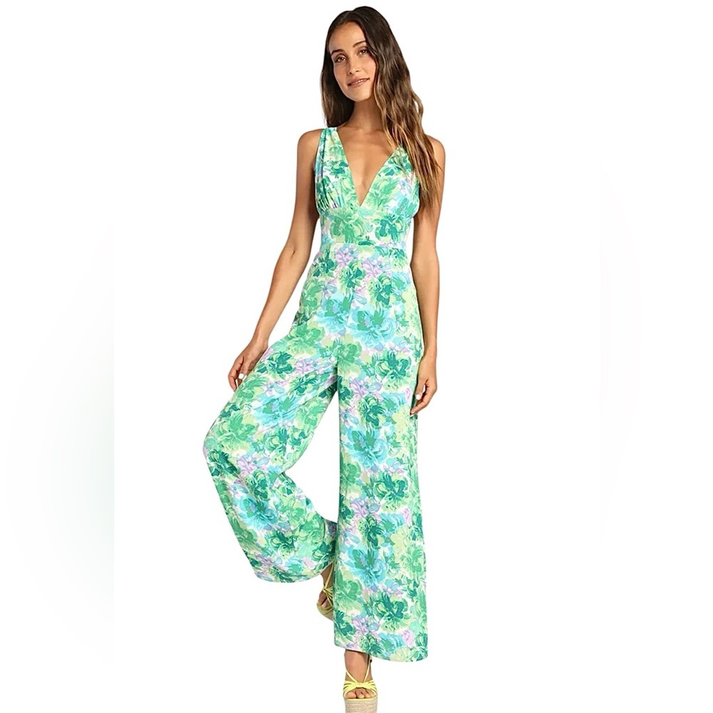 Lulus Jump Into Blossom Floral Print Wide Leg Jumpsuit Size Small NWT